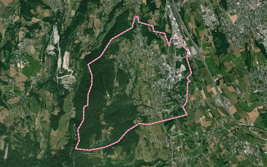 Vue satellite de Saint-Baldoph avec ses contours administratifs