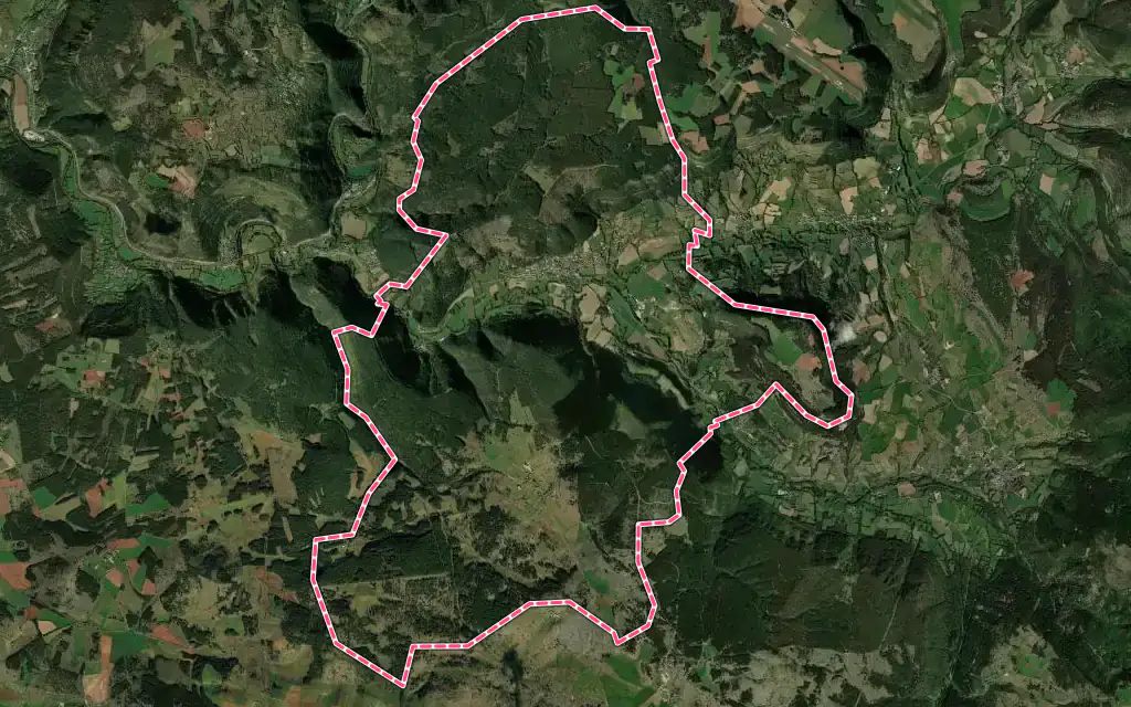 Vue satellite de Saint-Bauzile avec ses contours administratifs