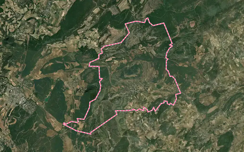 Vue satellite de Saint-Bauzille-de-Montmel avec ses contours administratifs