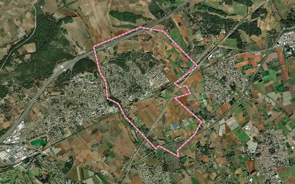 Vue satellite de Saint-Brès avec ses contours administratifs
