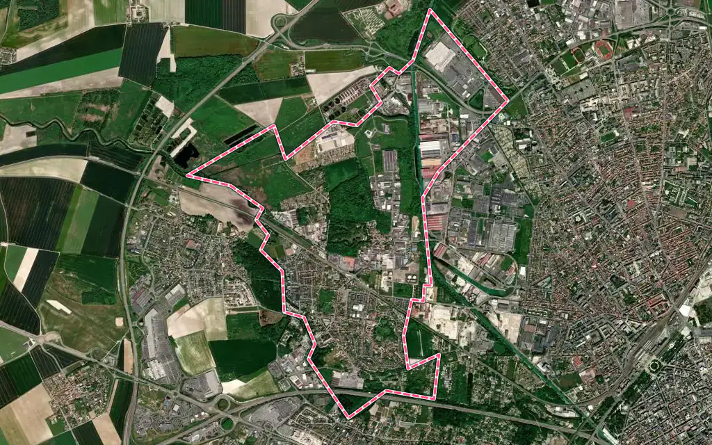 Vue satellite de Saint-Brice-Courcelles avec ses contours administratifs