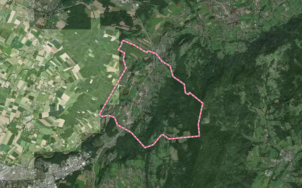 Vue satellite de Saint-Cergues avec ses contours administratifs