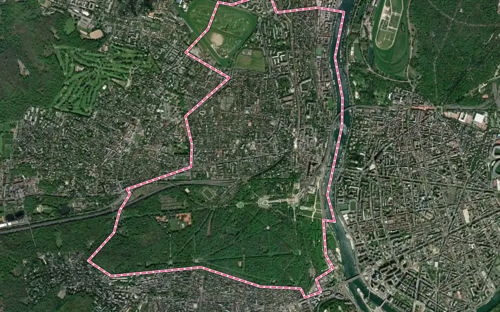 Vue satellite de Saint-Cloud avec ses contours administratifs