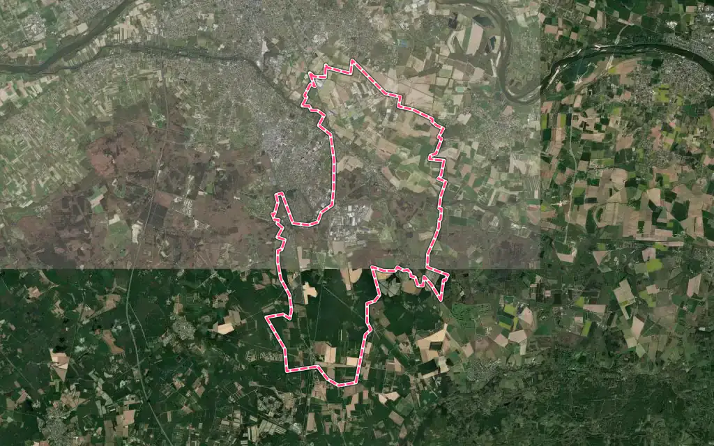 Vue satellite de Saint-Cyr-en-Val avec ses contours administratifs