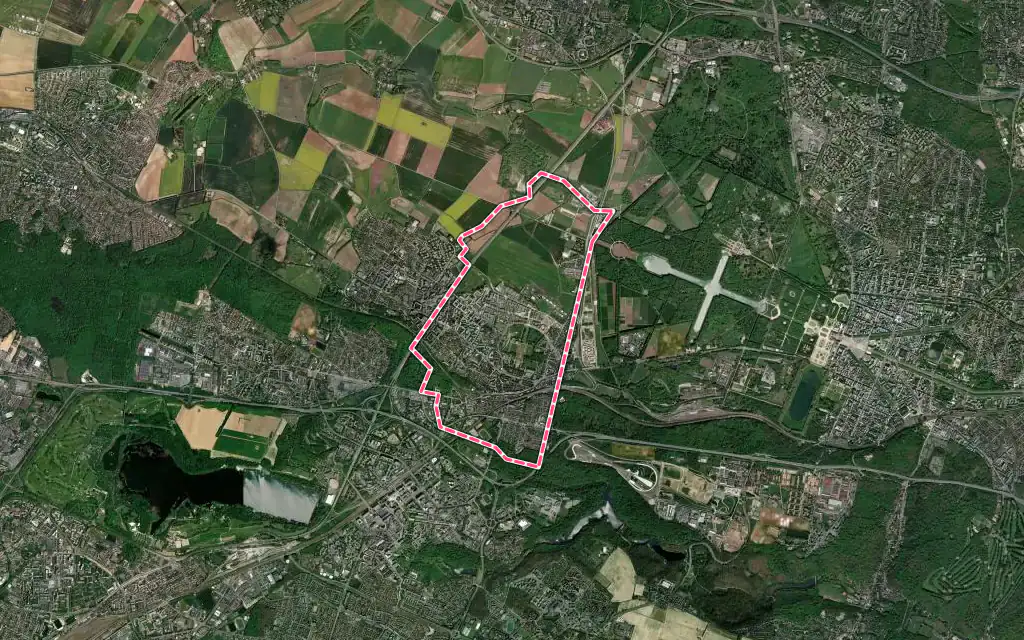 Vue satellite de Saint-Cyr-l'École avec ses contours administratifs