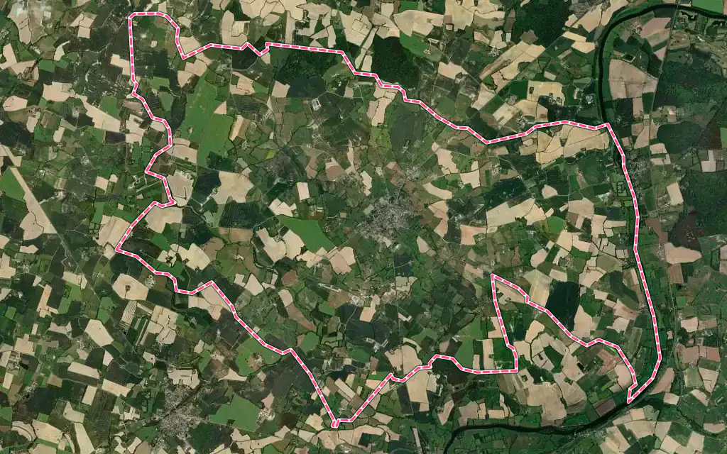 Vue satellite de Saint-Denis-d'Anjou avec ses contours administratifs