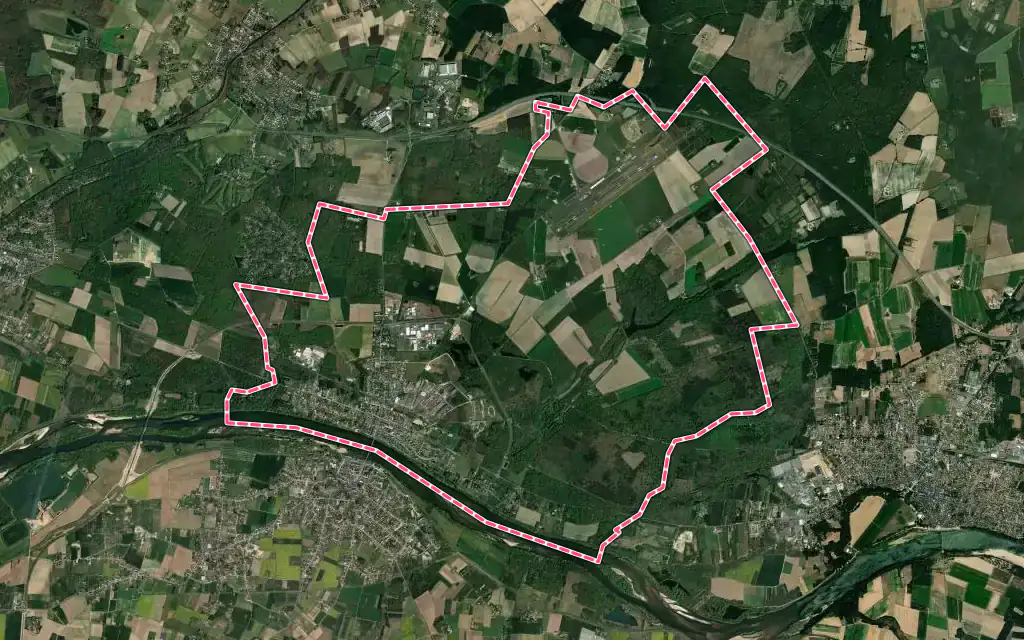Vue satellite de Saint-Denis-de-l'Hôtel avec ses contours administratifs