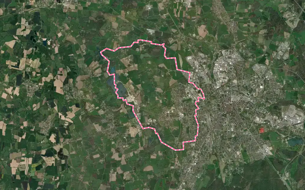 Vue satellite de Saint-Denis-lès-Bourg avec ses contours administratifs