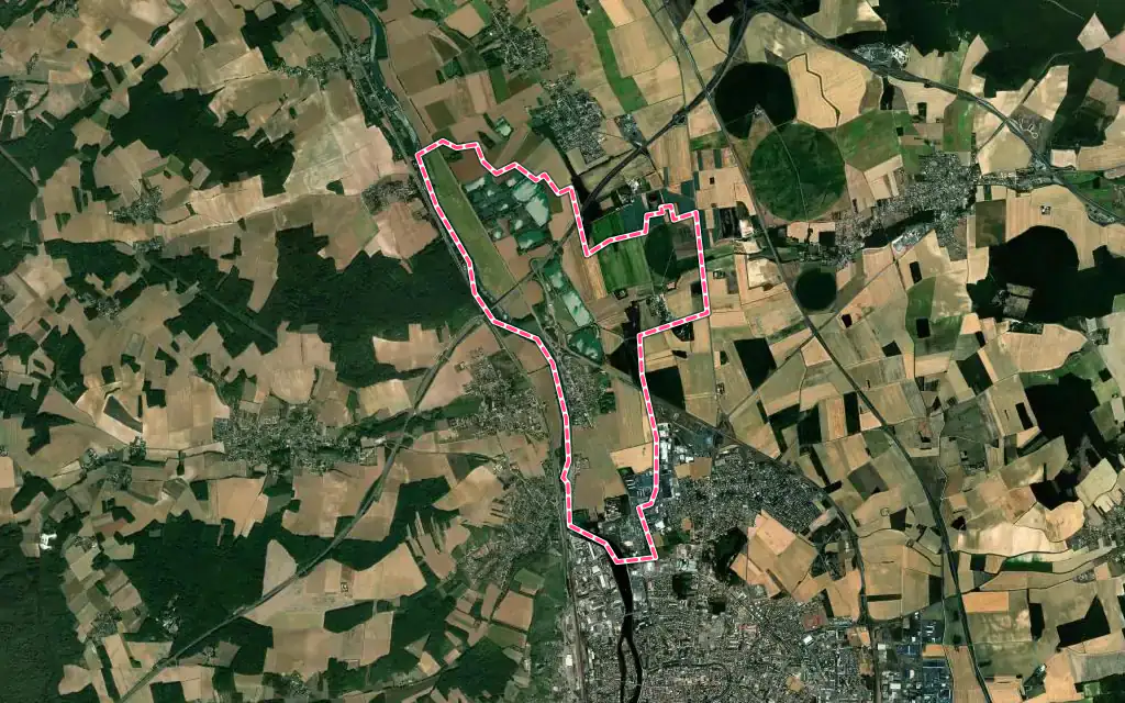 Vue satellite de Saint-Denis-lès-Sens avec ses contours administratifs