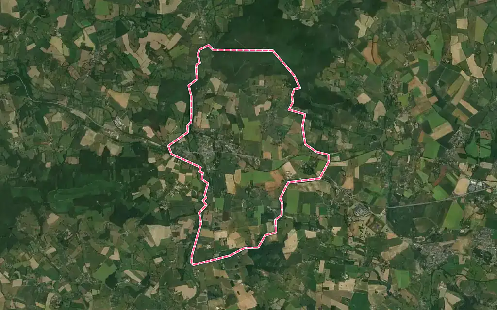 Vue satellite de Saint-Denis-sur-Sarthon avec ses contours administratifs