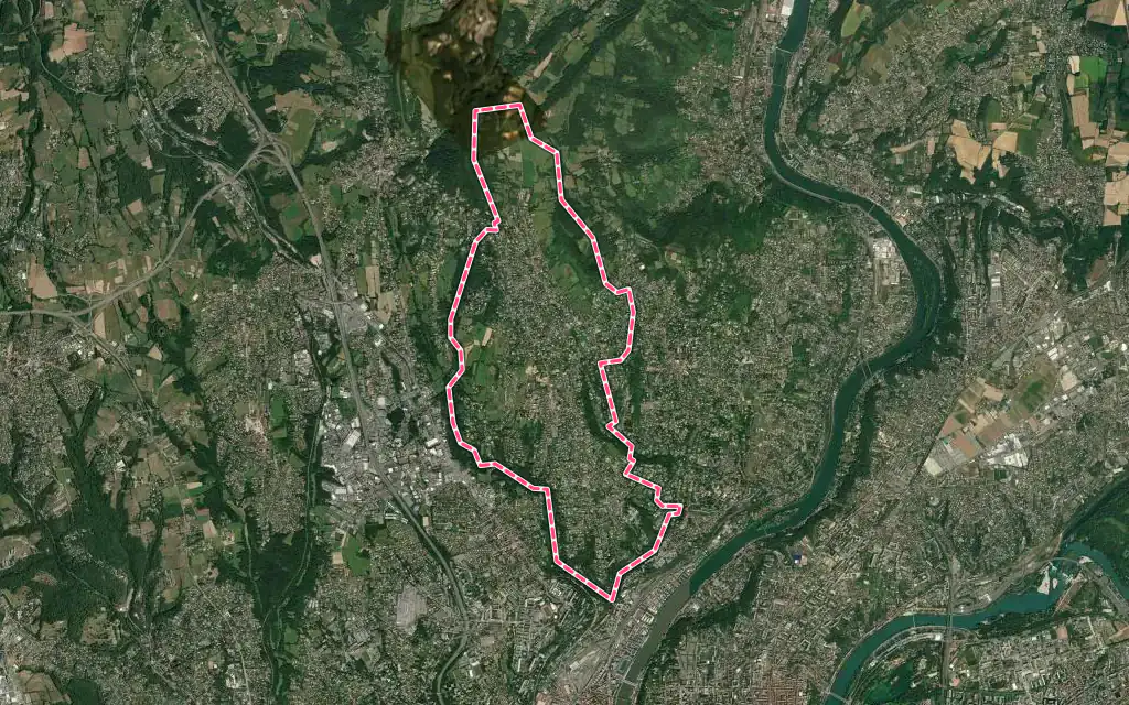 Vue satellite de Saint-Didier-au-Mont-d'Or avec ses contours administratifs