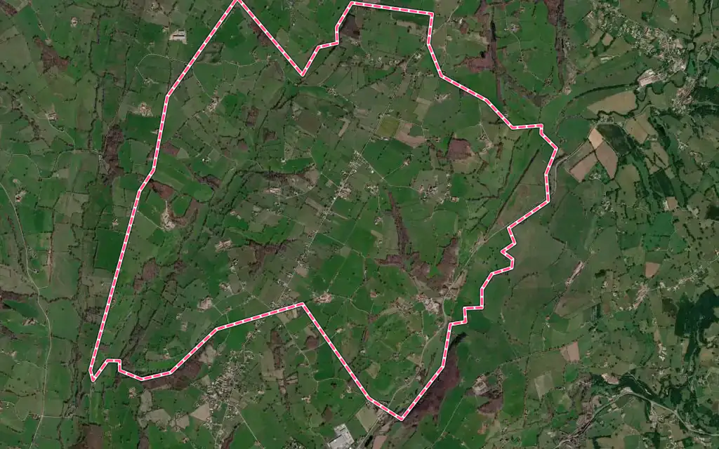 Vue satellite de Saint-Edmond avec ses contours administratifs