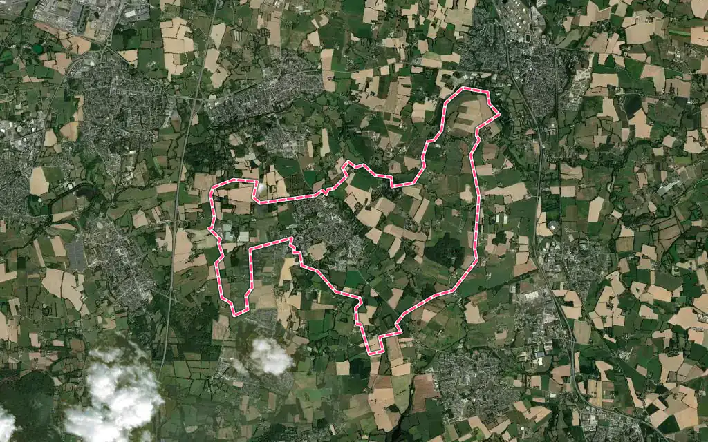 Vue satellite de Saint-Erblon avec ses contours administratifs