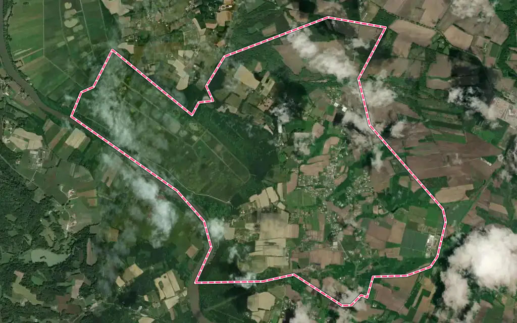 Vue satellite de Saint-Étienne-d'Orthe avec ses contours administratifs