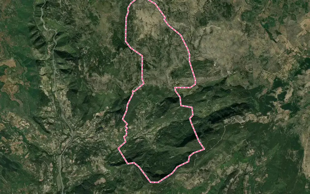 Vue satellite de Saint-Étienne-de-Gourgas avec ses contours administratifs