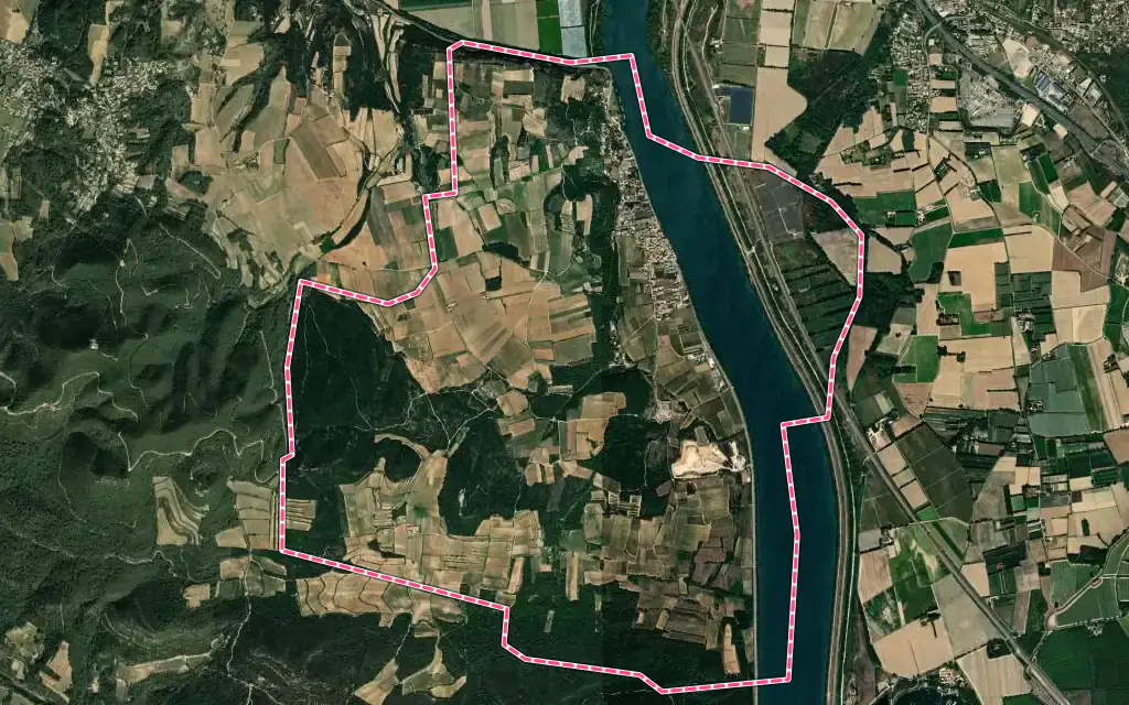 Vue satellite de Saint-Étienne-des-Sorts avec ses contours administratifs