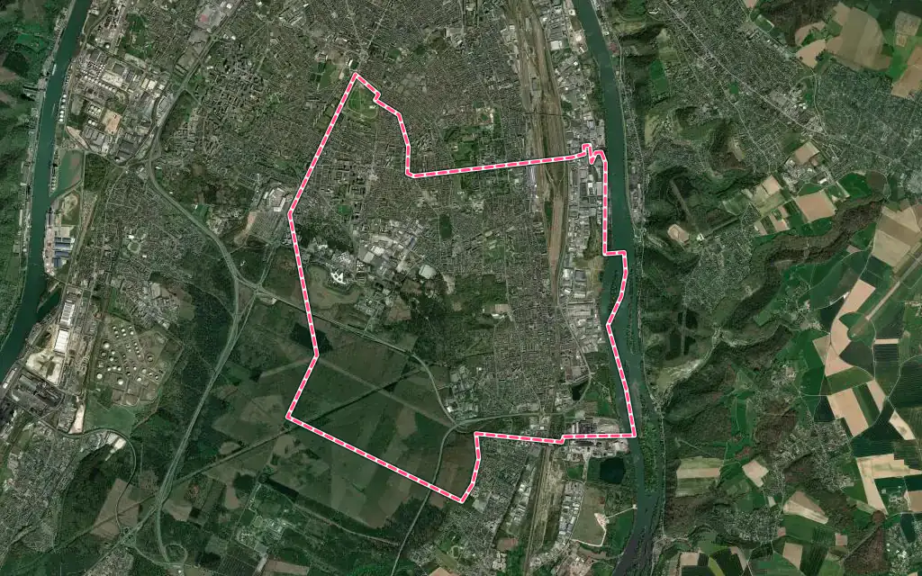 Vue satellite de Saint-Étienne-du-Rouvray avec ses contours administratifs