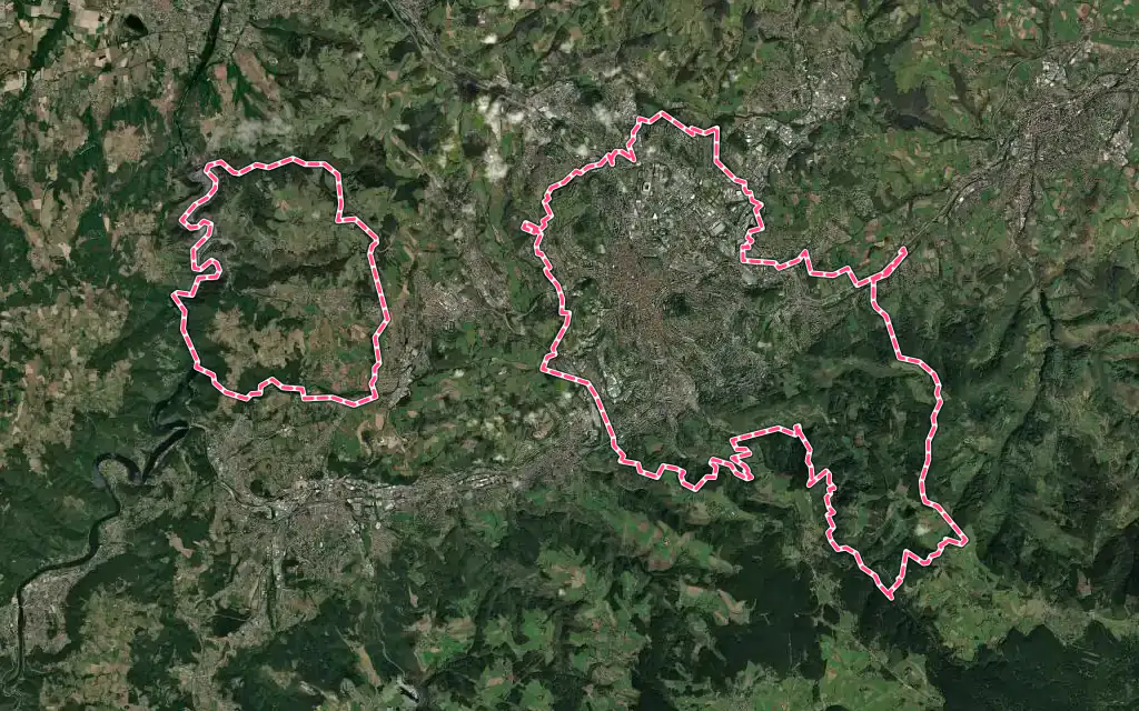 Vue satellite de Saint-Étienne avec ses contours administratifs