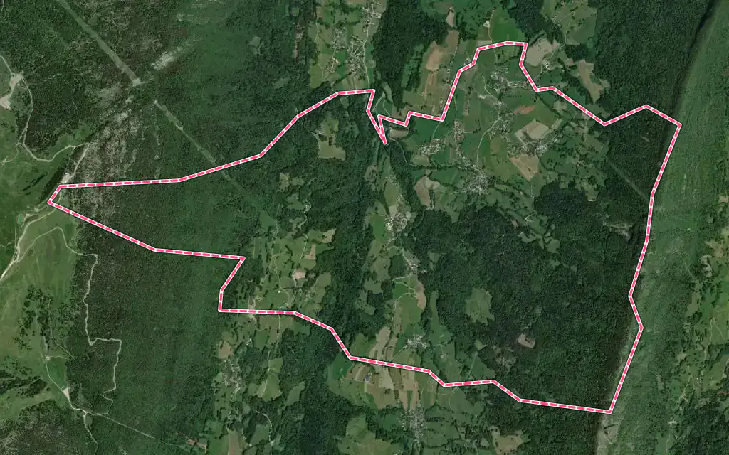 Vue satellite de Saint-Eustache avec ses contours administratifs