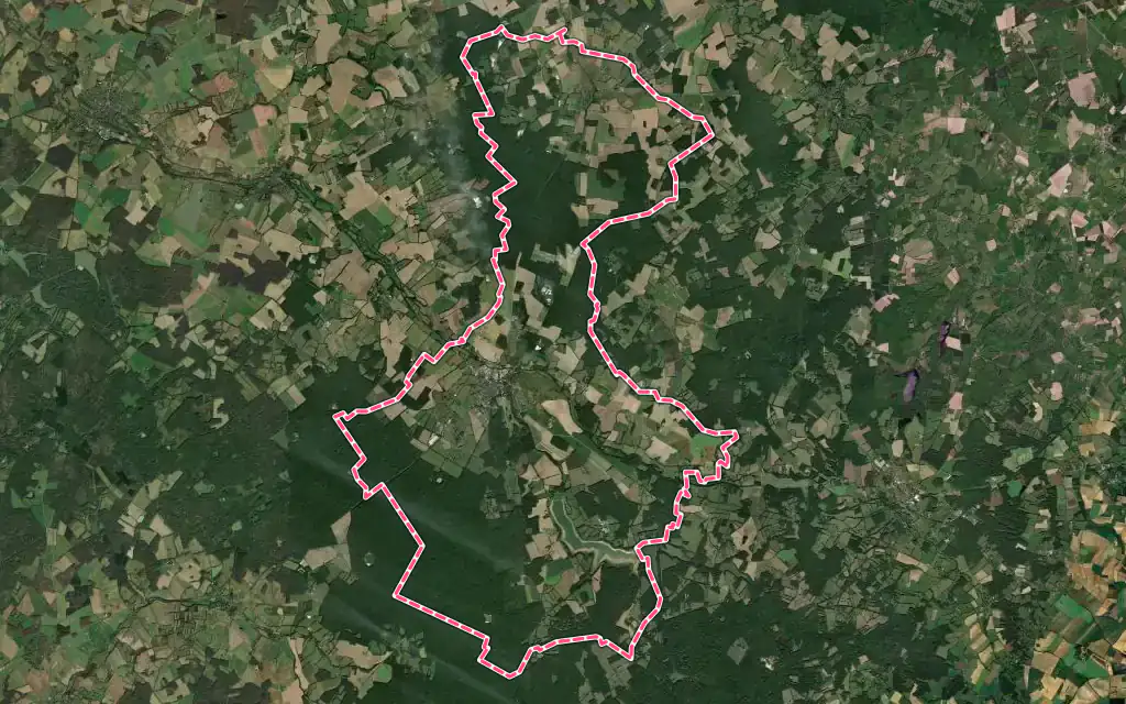 Vue satellite de Saint-Fargeau avec ses contours administratifs