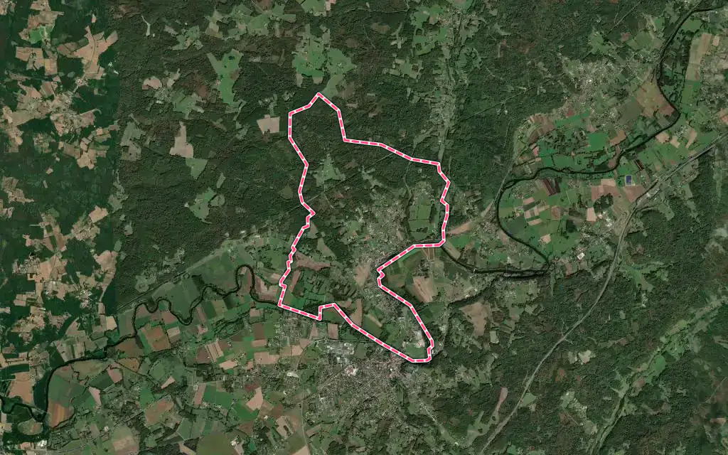 Vue satellite de Saint-Front-de-Pradoux avec ses contours administratifs