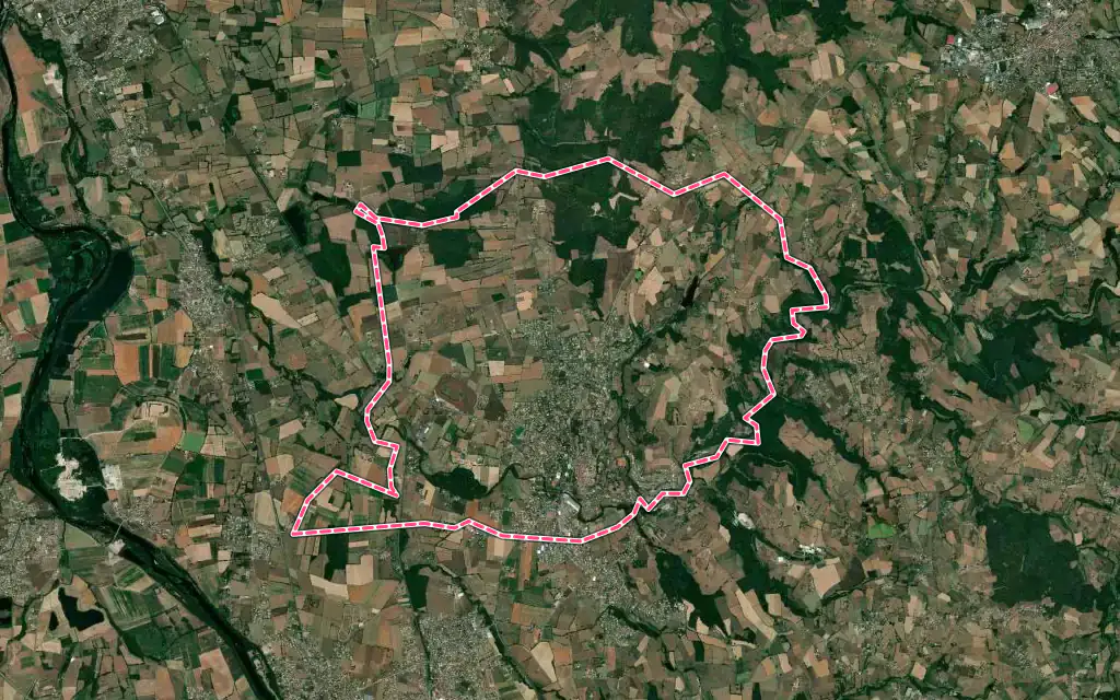 Vue satellite de Saint-Galmier avec ses contours administratifs