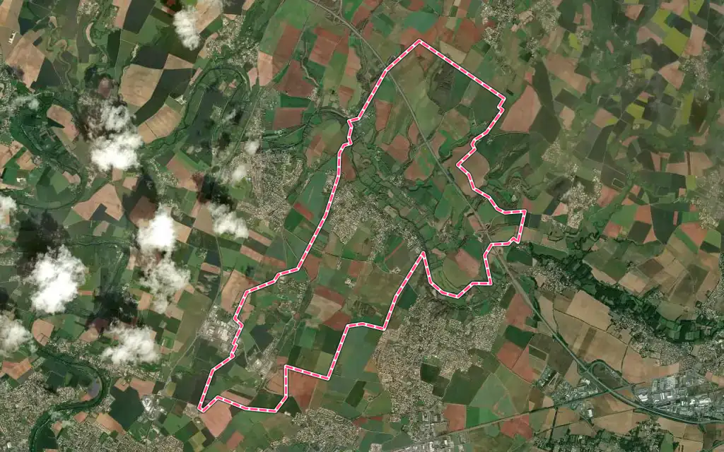 Vue satellite de Saint-Gelais avec ses contours administratifs