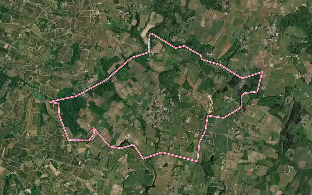 Vue satellite de Saint-Genès-de-Castillon avec ses contours administratifs