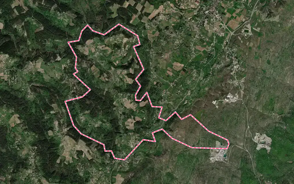 Vue satellite de Saint-Genest-de-Beauzon avec ses contours administratifs