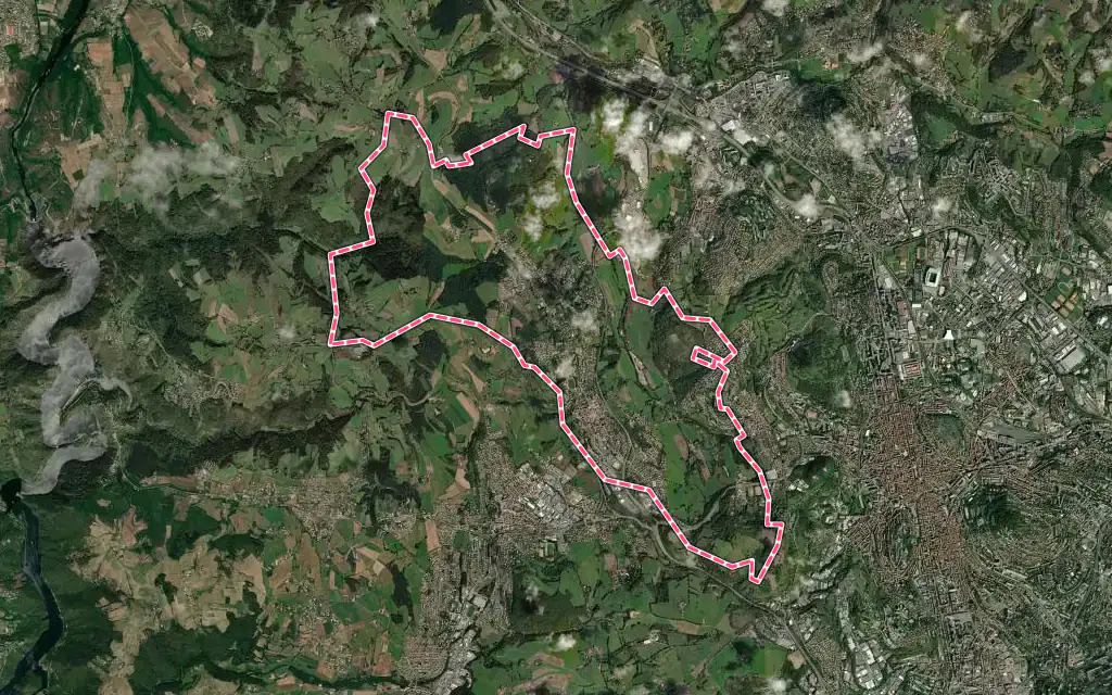 Vue satellite de Saint-Genest-Lerpt avec ses contours administratifs