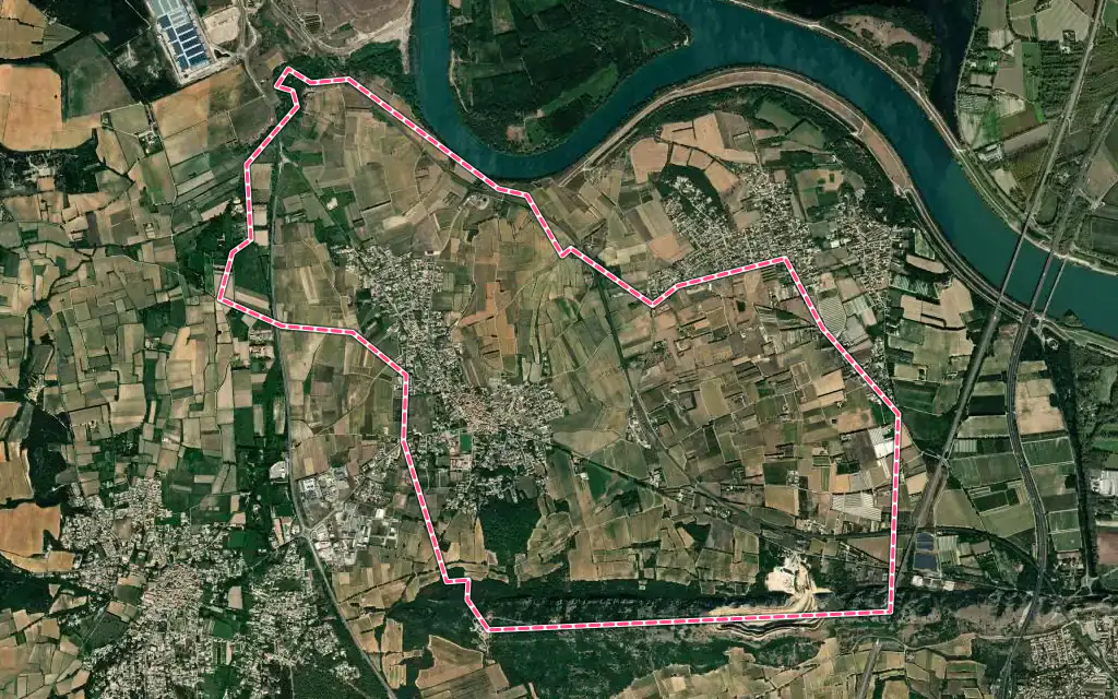 Vue satellite de Saint-Geniès-de-Comolas avec ses contours administratifs