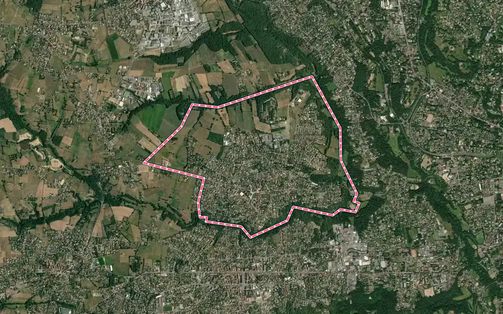 Vue satellite de Saint-Genis-les-Ollières avec ses contours administratifs