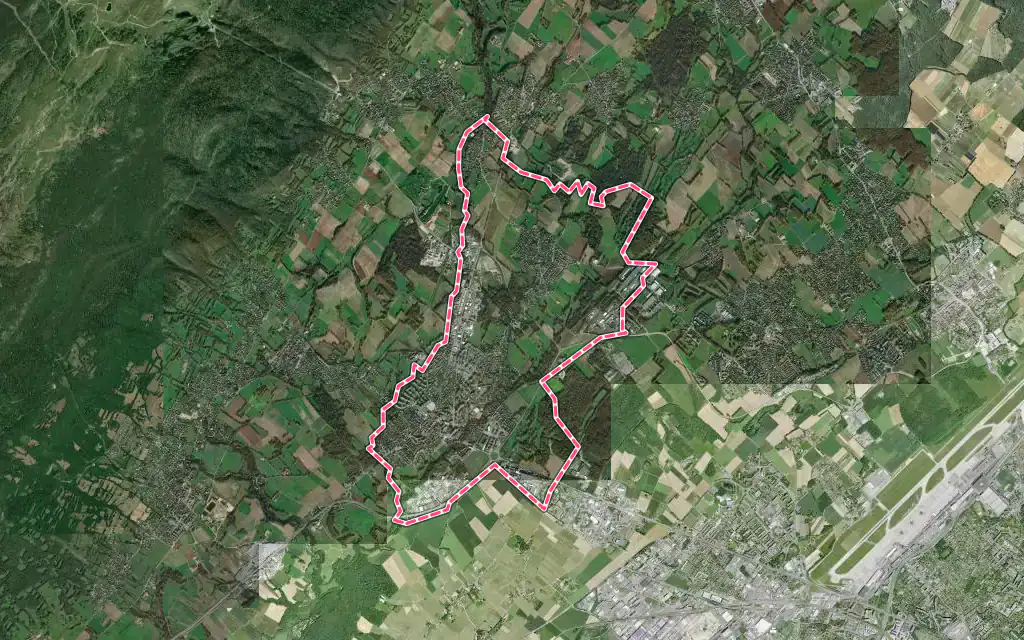 Vue satellite de Saint-Genis-Pouilly avec ses contours administratifs
