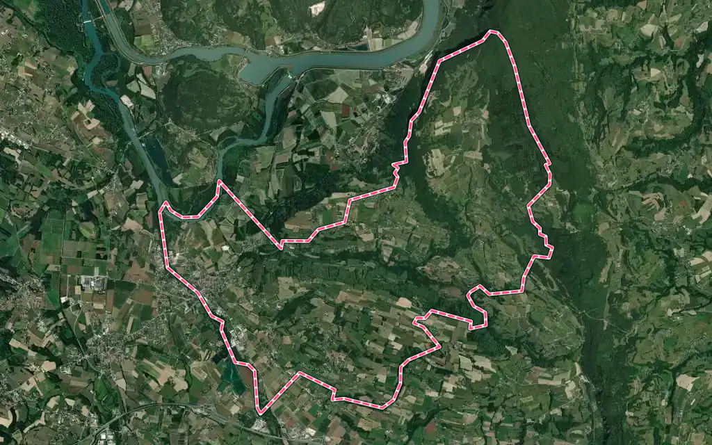 Vue satellite de Saint-Genix-les-Villages avec ses contours administratifs