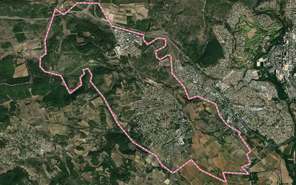 Vue satellite de Saint-Georges-d'Orques avec ses contours administratifs