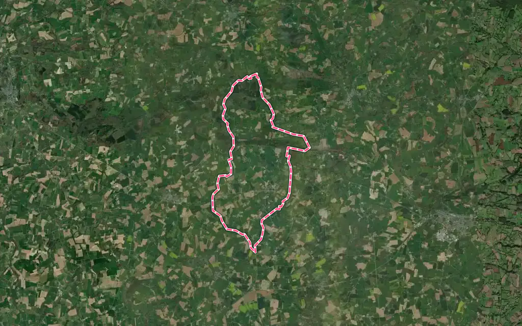 Vue satellite de Saint-Georges-de-Rouelley avec ses contours administratifs