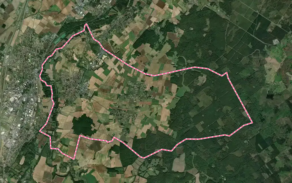 Vue satellite de Saint-Georges-lès-Baillargeaux avec ses contours administratifs