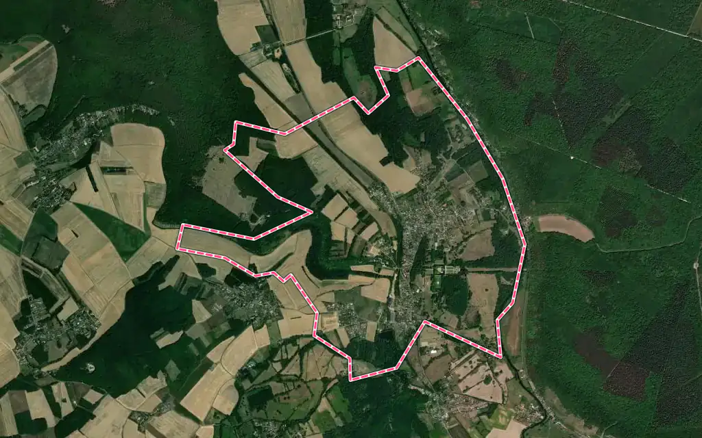Vue satellite de Saint-Georges-Motel avec ses contours administratifs