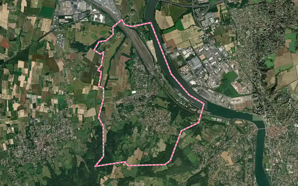 Vue satellite de Saint-Germain-au-Mont-d'Or avec ses contours administratifs