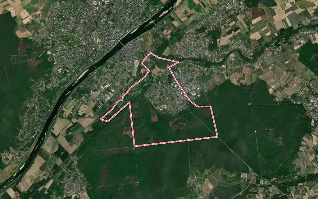 Vue satellite de Saint-Gervais-la-Forêt avec ses contours administratifs
