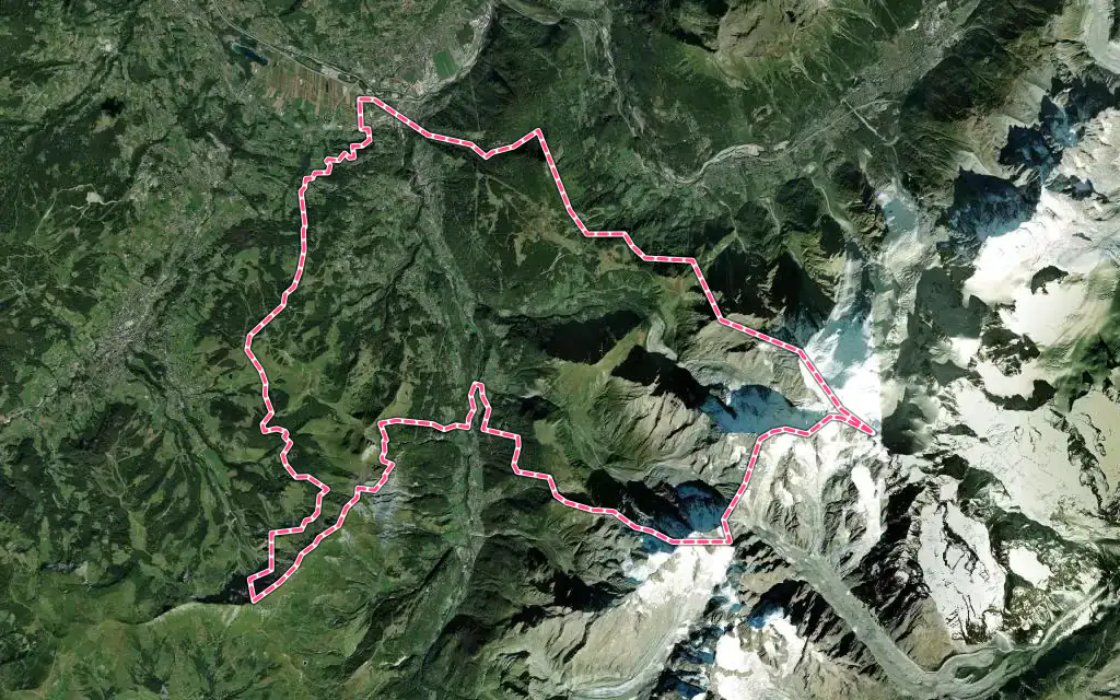 Vue satellite de Saint-Gervais-les-Bains avec ses contours administratifs