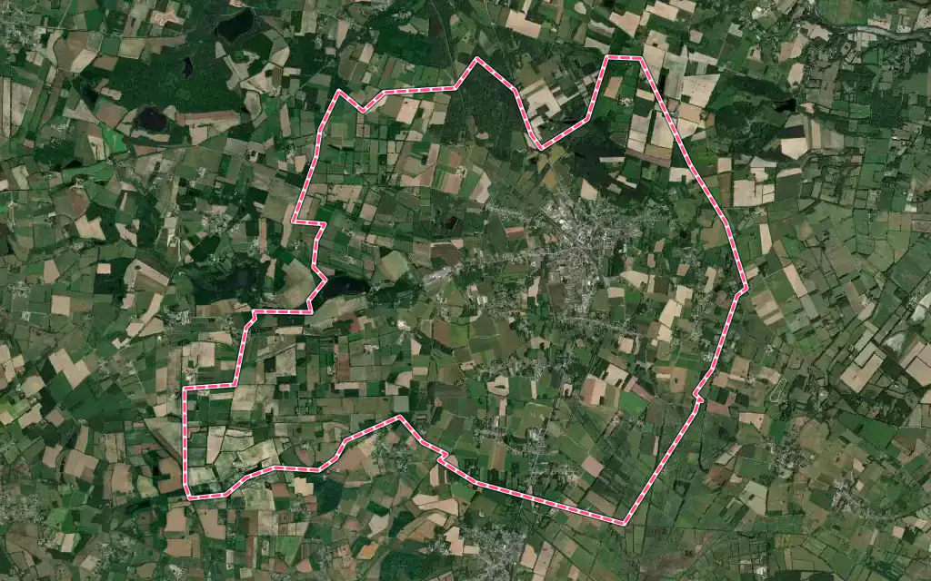 Vue satellite de Saint-Gildas-des-Bois avec ses contours administratifs