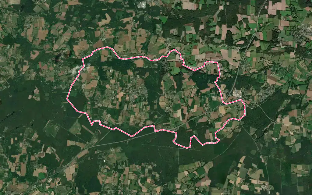 Vue satellite de Saint-Guyomard avec ses contours administratifs