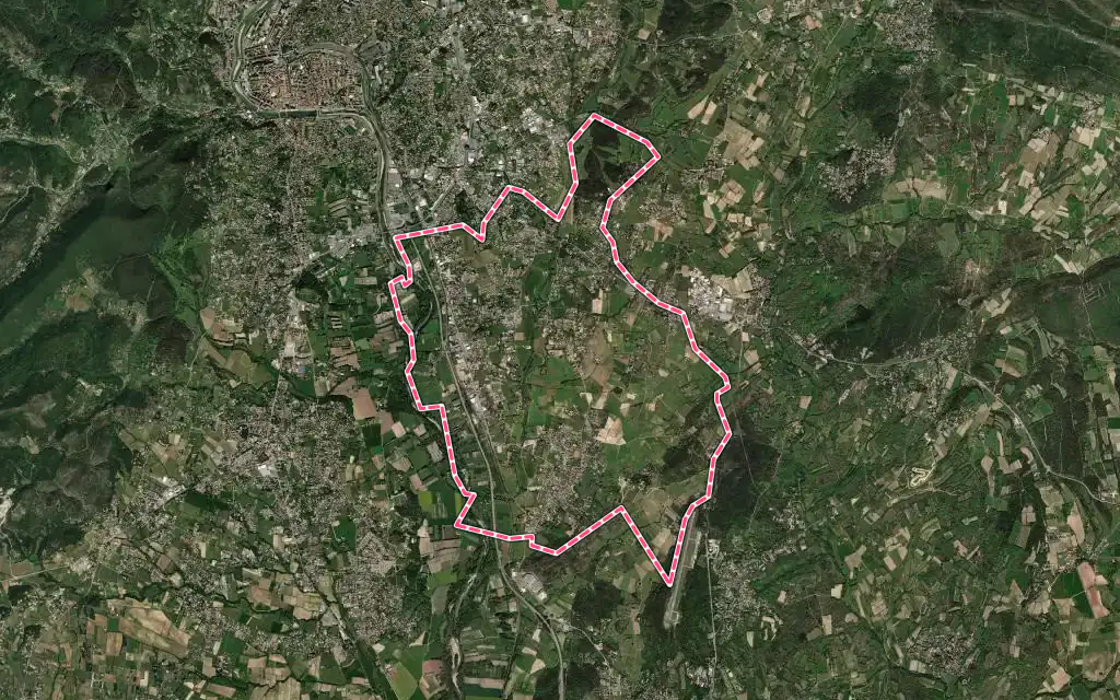Vue satellite de Saint-Hilaire-de-Brethmas avec ses contours administratifs
