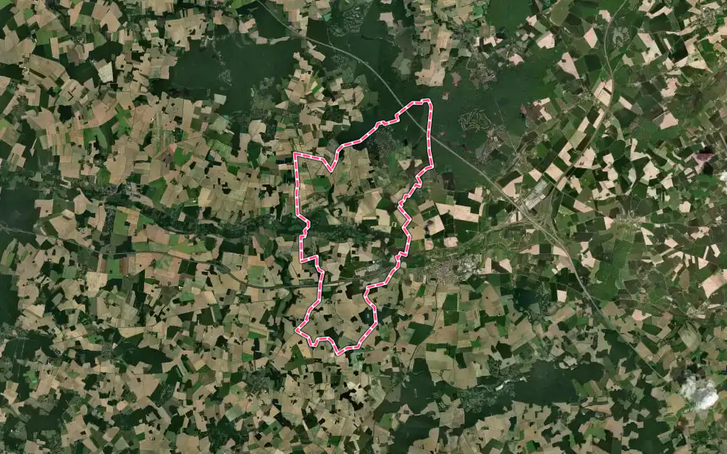 Vue satellite de Saint-Hilaire-les-Andrésis avec ses contours administratifs
