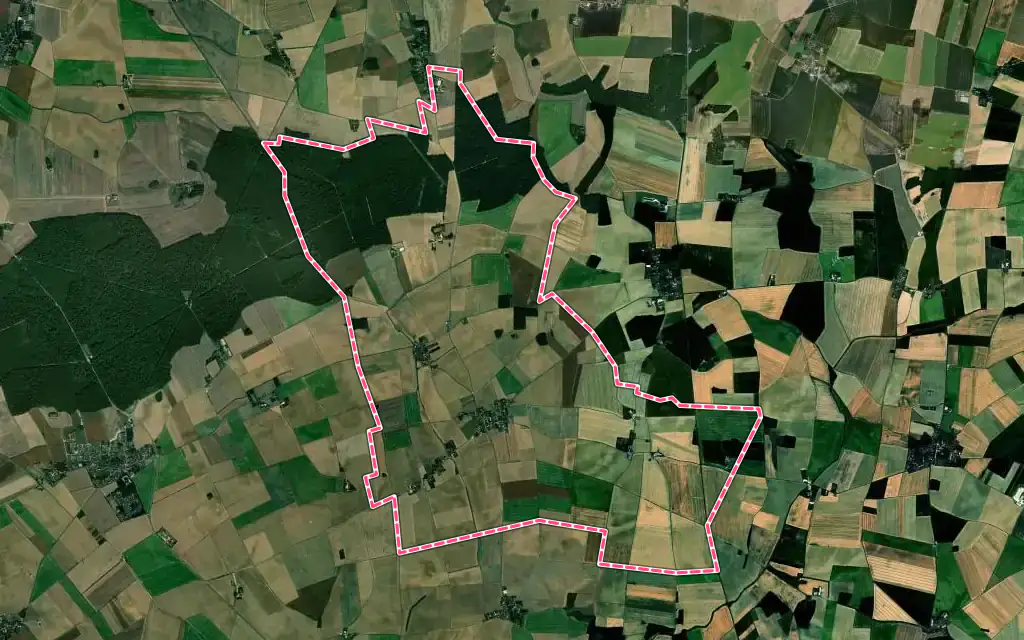 Vue satellite de Saint-Hilliers avec ses contours administratifs