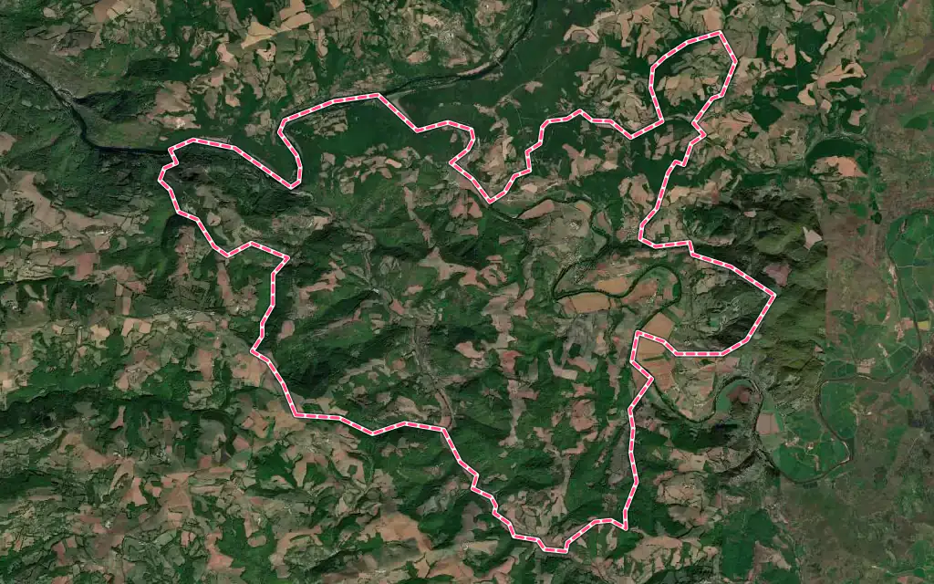Vue satellite de Saint-Izaire avec ses contours administratifs