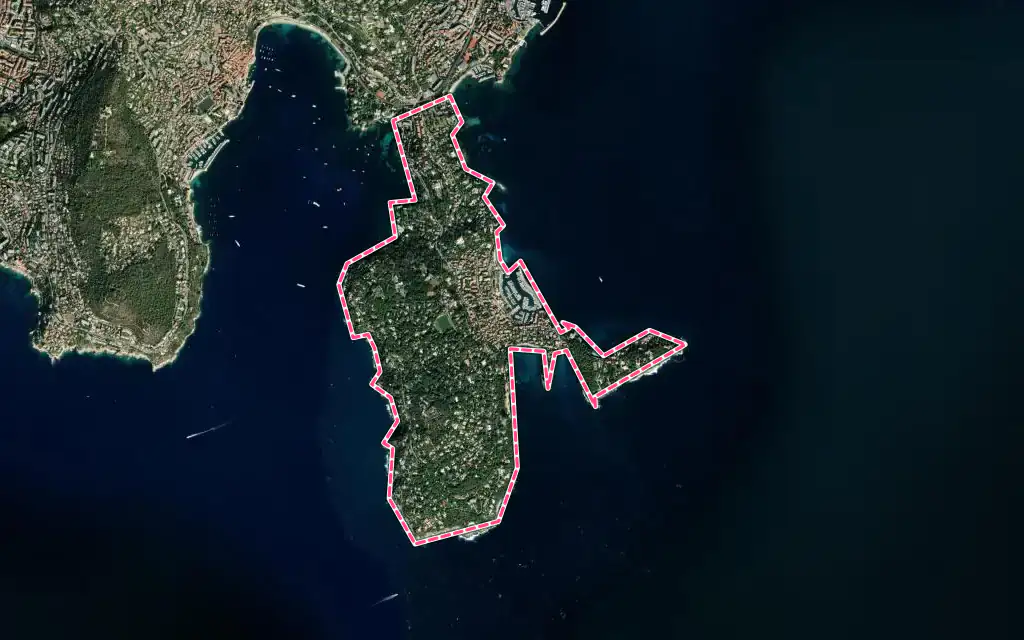 Vue satellite de Saint-Jean-Cap-Ferrat avec ses contours administratifs