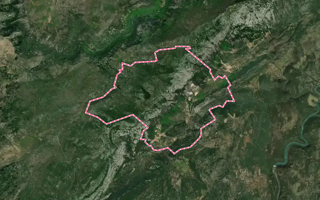 Vue satellite de Saint-Jean-de-Buèges avec ses contours administratifs