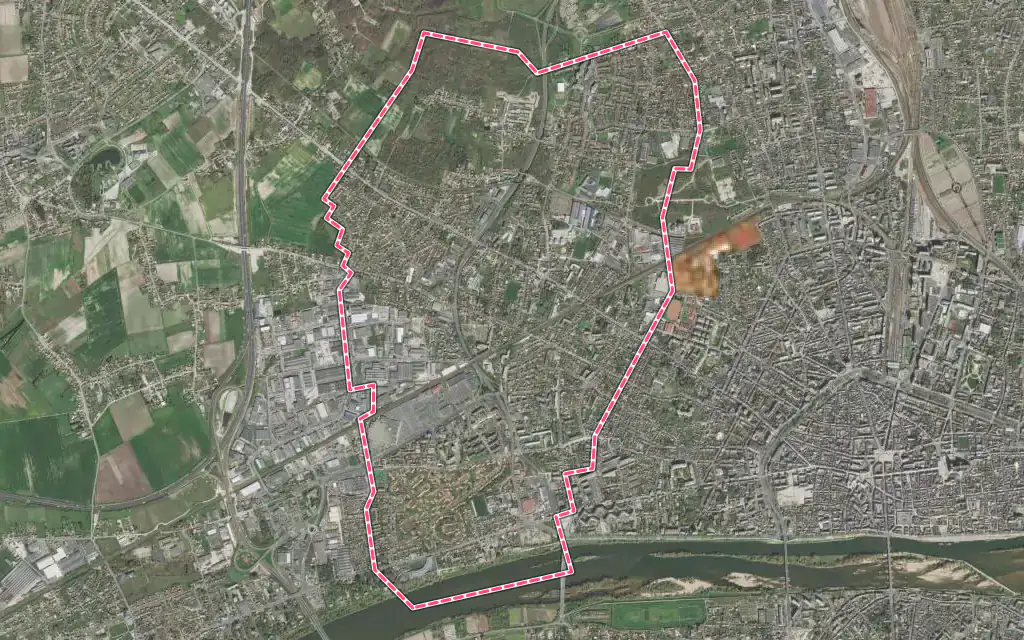 Vue satellite de Saint-Jean-de-la-Ruelle avec ses contours administratifs